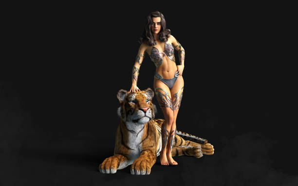 istock Lady and The Bengal Tigers with Clipping Path. 1369484013