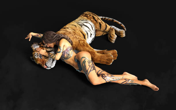 istock Lady and The Bengal Tigers with Clipping Path. 1369484014