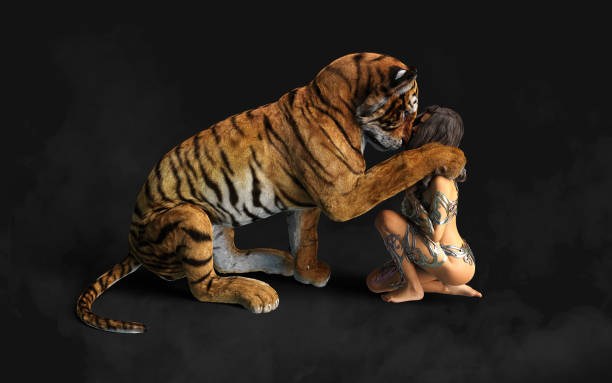 istock Lady and The Bengal Tigers with Clipping Path. 1369484015