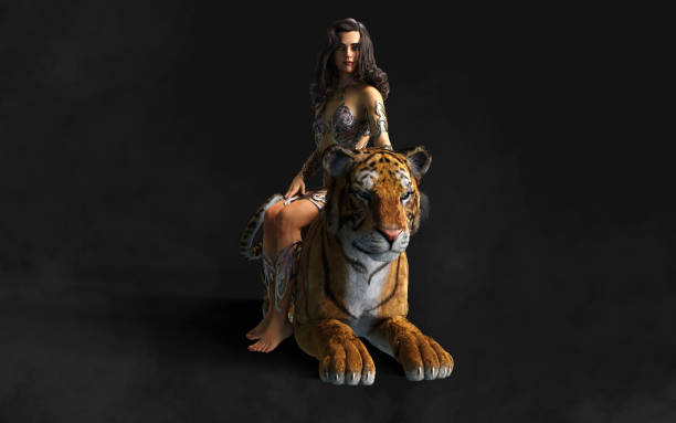 istock Lady and The Bengal Tigers with Clipping Path. 1369484016