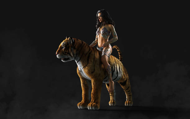 istock Lady and The Bengal Tigers with Clipping Path. 1369484022