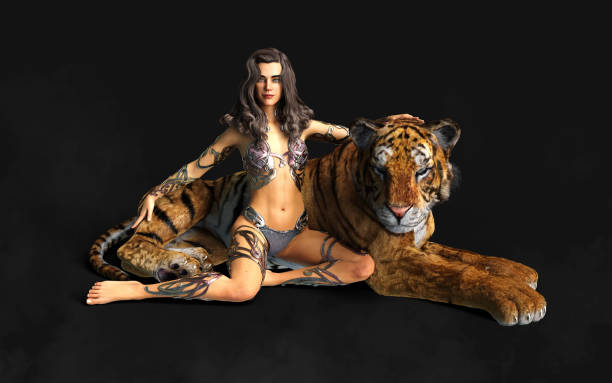 istock Lady and The Bengal Tigers with Clipping Path. 1369484030