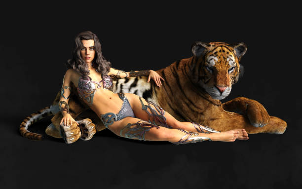 istock Lady and The Bengal Tigers with Clipping Path. 1369484037