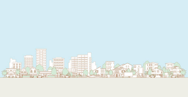 ilustraciones, imágenes clip art, dibujos animados e iconos de stock de ilustración vectorial del paisaje urbano.  ilustración de dibujo de líneas. - london england business built structure city