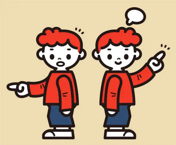Vector illustration of Cute boy pointing with the pointer finger (index finger)