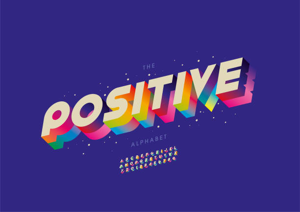 Positive alphabet Vector of stylized positive alphabet and font letterpress stock illustrations