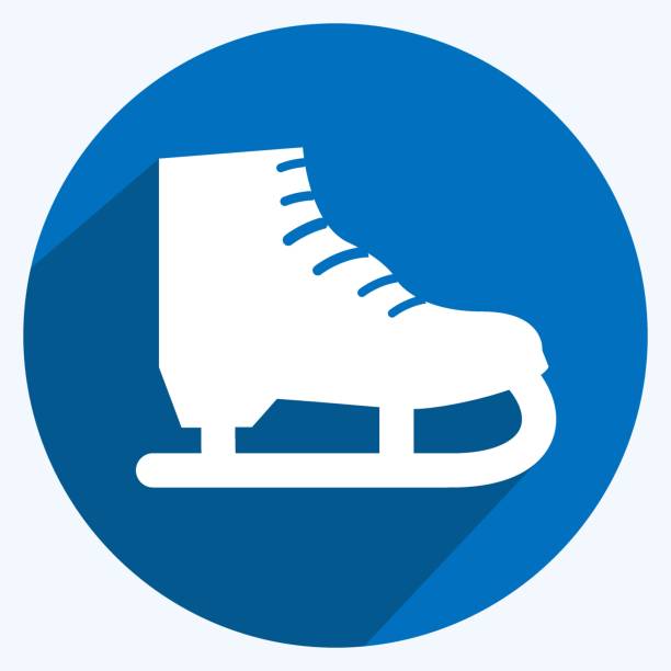 ilustraciones, imágenes clip art, dibujos animados e iconos de stock de icono de patín sobre hielo en estilo de sombra larga de moda aislado sobre un fondo azul suave - ice hockey silhouette celebration ice skating