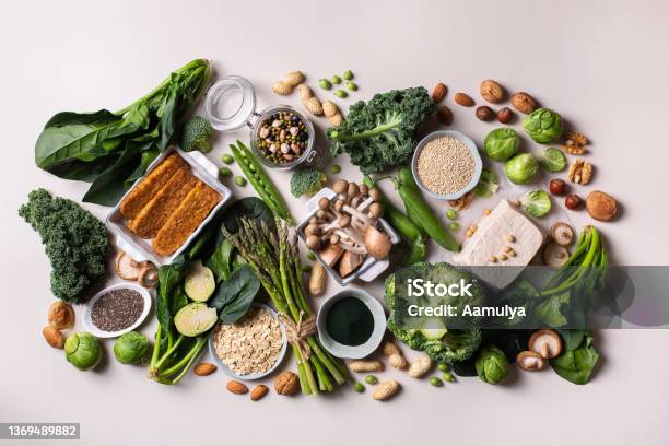Variety Of Vegan Plant Based Protein Food Stock Photo - Download Image Now - Veganism, Vegan Food, Food