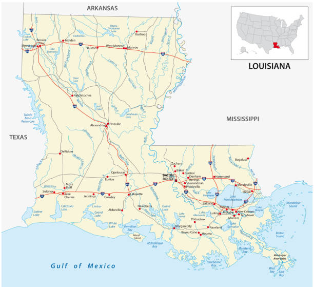 road map of the us american state of louisiana - louisiana stock illustrations