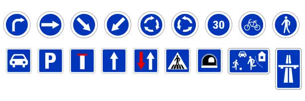 Vector illustration of Priority road signs. Mandatory road signs. Traffic Laws. Vector illustration. stock image.