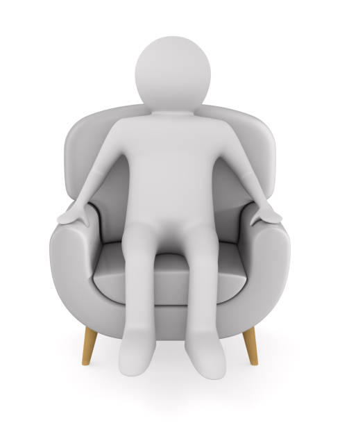 man sitting in armchair on white background. Isolated 3D illustration
