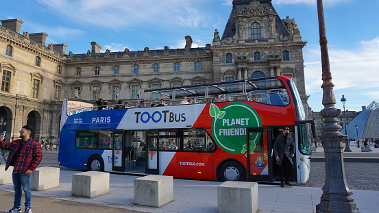 Paris, France - January 01, 2022: BigBus Paris, hop-on, hop-off sightseeing tours in Paris