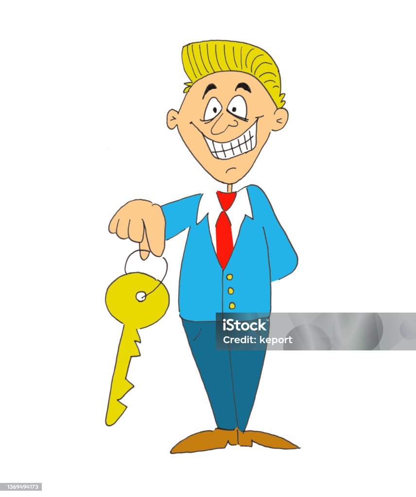 Cartoon Drawing Real Estate Real Estate Agent Presenting Key For New Home  Or Apartment Stock Illustration - Download Image Now - iStock