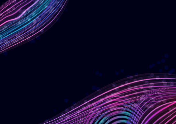 istock Abstract glowing purple blue wave lines on black background. futuristic techno templete 1369495217