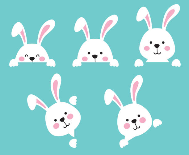 stockillustraties, clipart, cartoons en iconen met peeking cute easter bunny rabbit frame vector illustration - pasen