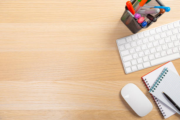 istock Office table with tablet,smartphone,pen,coffee cup, glasses and cactus, copy space,Top view, flat lay 1369496955