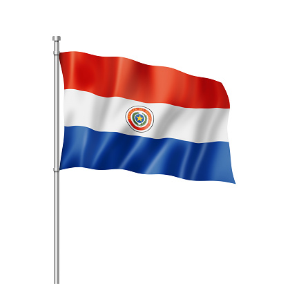 Paraguay flag, three dimensional render, isolated on white