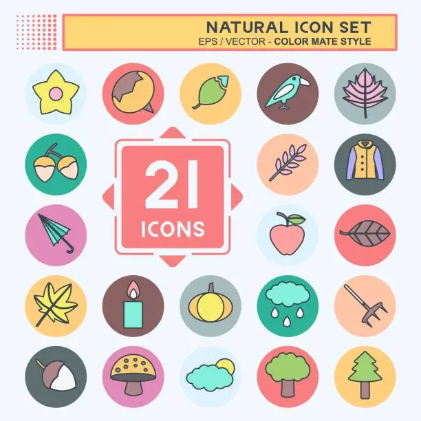 Vector illustration of Natural Icon Set Icon in trendy color mate style isolated on soft blue background