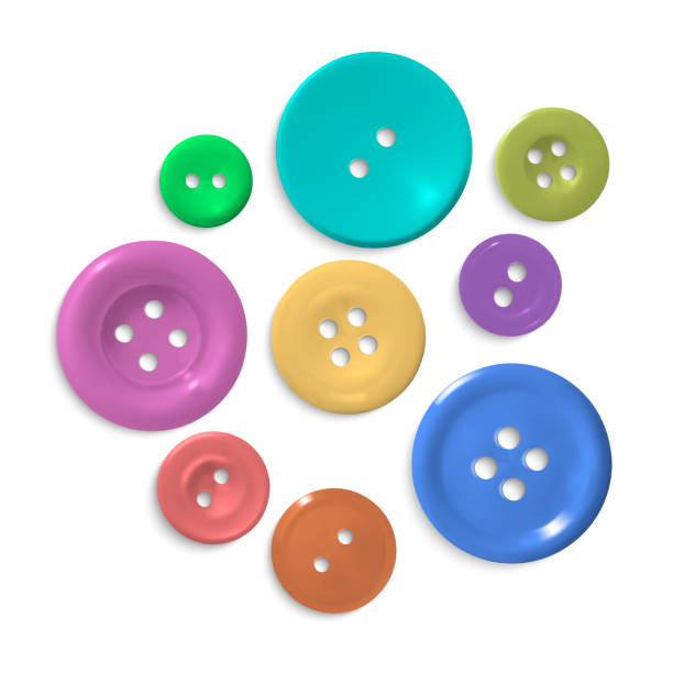 реалистичный детализированный 3d различный цвет шитья пуговиц набор. вектор - sewing item button needlecraft product hole stock illustrations