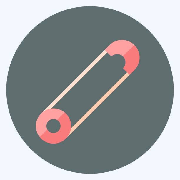 ikona agrafki w modnym płaskim stylu izolowana na miękkim niebieskim tle - safety pin diaper pin sewing item silhouette stock illustrations
