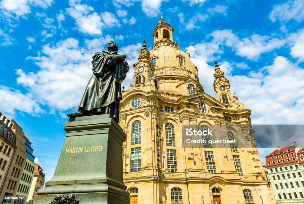Luther statue in Dresden in front of the Frauenkirche Luther statue in Dresden Dresden Frauenkirche Stock Photo