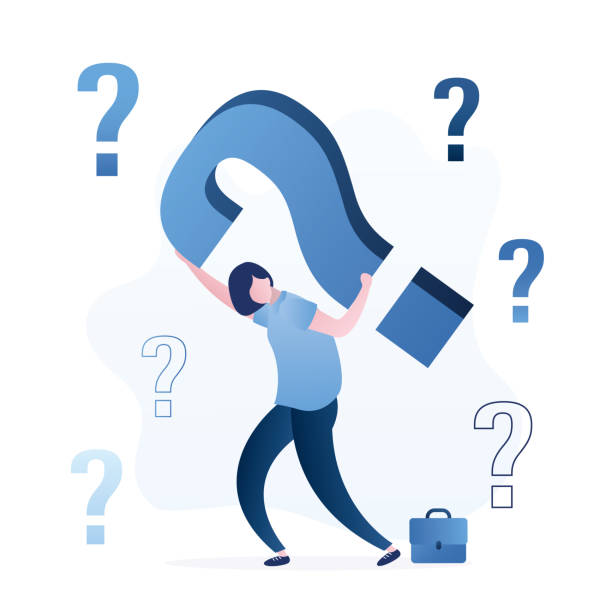 Unhappy businesswoman carrying big question mark on his back. Hard question with no answer or solution, critical business problem, stress burden. vector art illustration