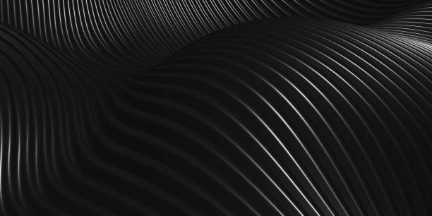 istock Parallel lines Black plastic tube texture Black curve distorted shape Modern abstract 3d illustration 1369507170