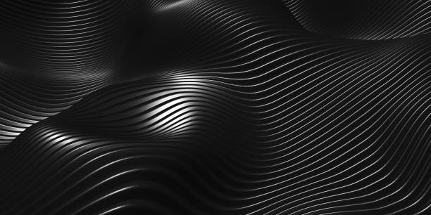 istock Parallel lines Black plastic tube texture Black curve distorted shape Modern abstract 3d illustration 1369507171