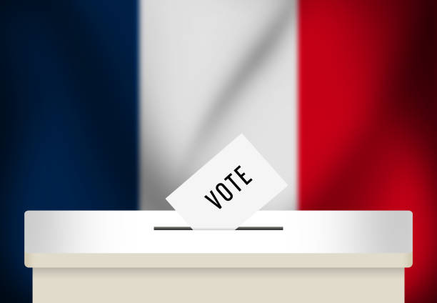 illustrazioni stock, clip art, cartoni animati e icone di tendenza di sfondo astratto delle elezioni presidenziali francesi con riquadro di voto renderizzato in 3d. elezioni presidenziali in francia - france election presidential election french culture