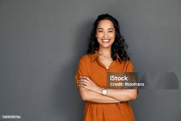 Beautiful Successful Latin Woman Smiling Stock Photo - Download Image Now - Women, One Woman Only, Smiling