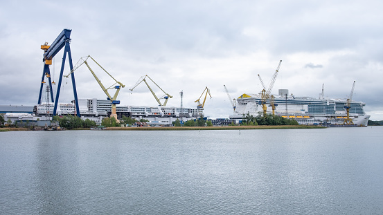 Raisio, Finland - September 21, 2019: Turku Shipyard was founded in 1737 and, today, it is one of the leading European shipbuilding companies. Over the years the shipyard has built 1,300 new ships.