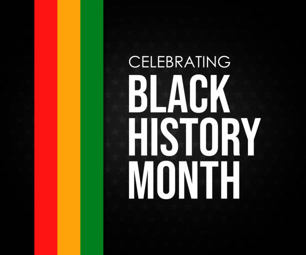 celebrating black history month abstract background with colorful flag on side - 美國黑人歷史 幅插畫檔、美工圖案、卡通及圖標