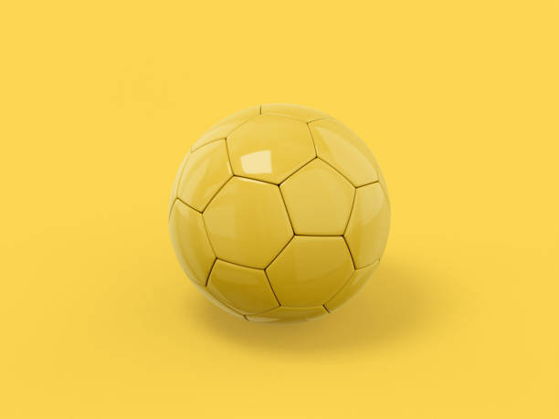 istock Yellow one color football on white flat background. Minimalistic design object. 3d rendering icon ui ux interface element. 1369510994