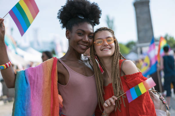 istock Interracial female couple at the LGBTQI pride 1369511925