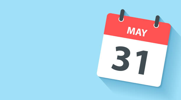 May 31 - Daily Calendar Icon in flat design style May 31. Calendar Icon with long shadow in a Flat Design style. Daily calendar isolated on a wide blue background. Horizontal composition with copy space. Vector Illustration (EPS10, well layered and grouped). Easy to edit, manipulate, resize or colorize. Vector and Jpeg file in different sizes. number 31 stock illustrations