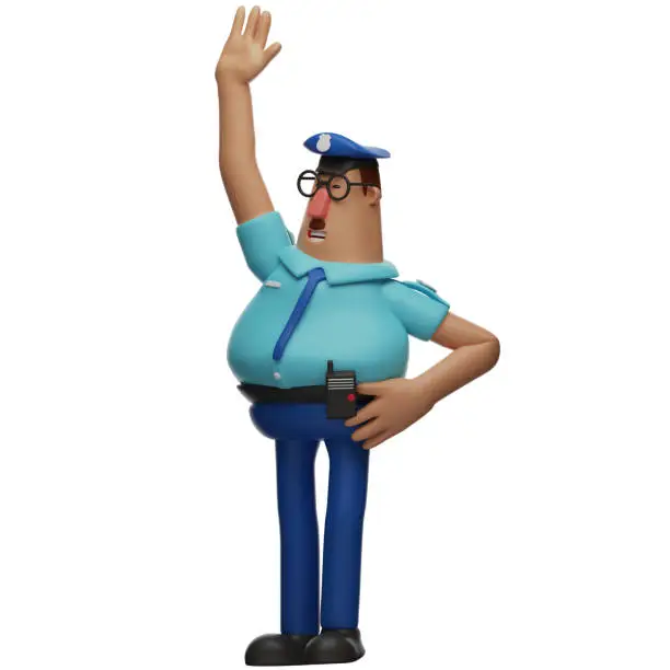 Cartoon Police Officer 3D Character waving hand