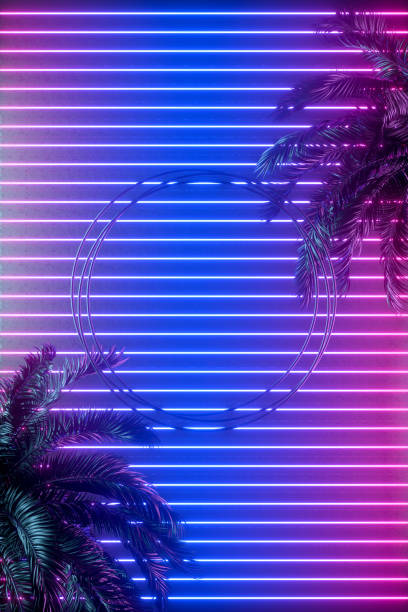 istock Summer holiday travel background with neon lighting wall 1369513771