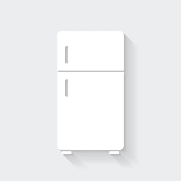 Vector illustration of Refrigerator. Icon with long shadow on blank background - Flat Design