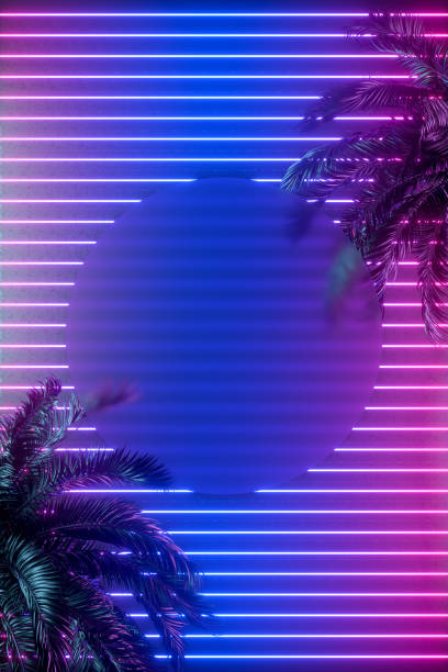 istock Summer holiday travel background with neon lighting wall 1369514874