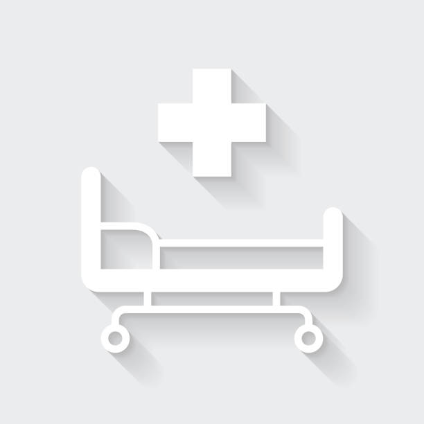ilustraciones, imágenes clip art, dibujos animados e iconos de stock de cama de hospital. icono con sombra larga sobre fondo en blanco - diseño plano - emergency room illustrations