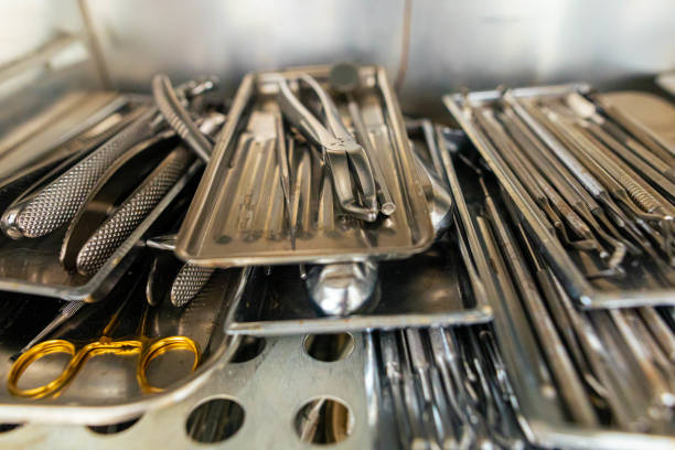istock Dental equipment on a metal tray 1369515383