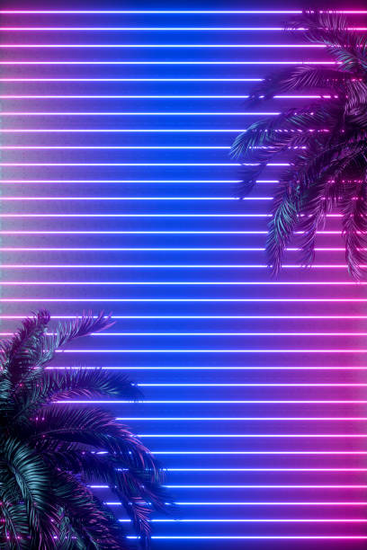 istock Summer holiday travel background with neon lighting wall 1369516021