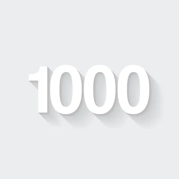 Vector illustration of 1000 - One thousand. Icon with long shadow on blank background - Flat Design