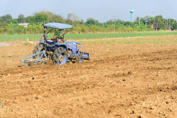 istock Farmer drive the Tractor Plow the soil for prepair sapling the vegetable 1369517915