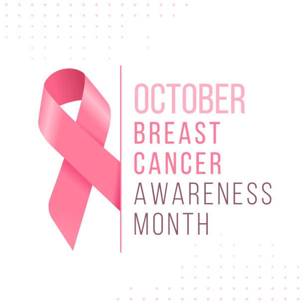 ilustraciones, imágenes clip art, dibujos animados e iconos de stock de octubre texto del mes de concientización sobre el cáncer de mama y signo de cinta rosa en el vector de fondo de textura de punto diseño - cancer de mama