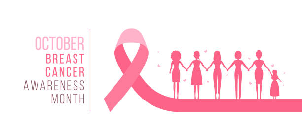 ilustrações de stock, clip art, desenhos animados e ícones de october breast cancer awareness month text and group of woman hand hold hand to hope on pink ribbon sign vector design - hope
