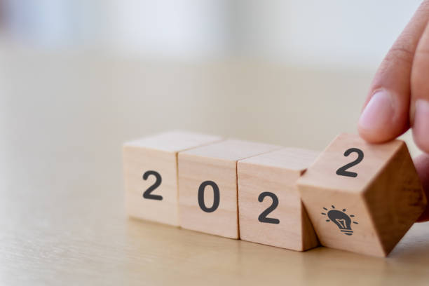 istock Business development concept in 2022 for new ideas creativity and innovative solution. Wooden cubes with 
