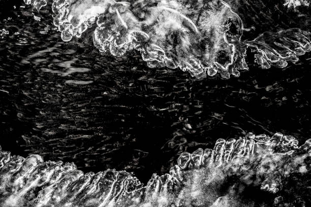 istock Ice sculptures in frozen water. B&W Backgrounds. 1369520302