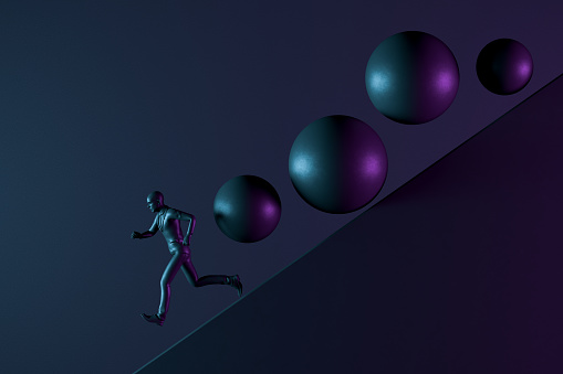 3d rendering of businessman running away from problems.