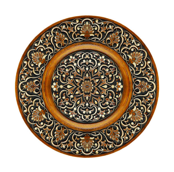istock Arabic carved ornament on wooden plate, patterns. 1369522086